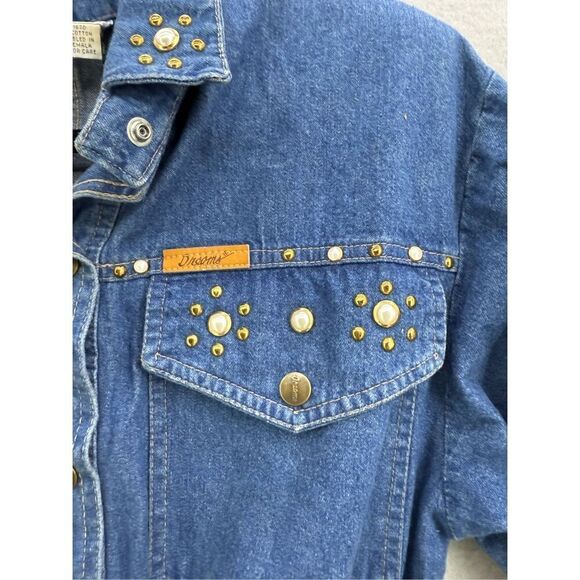 Vintage Dreams Womens Blue Snap Front Embellished Denim Jumpsuit Size Medium - Picture 6 of 12